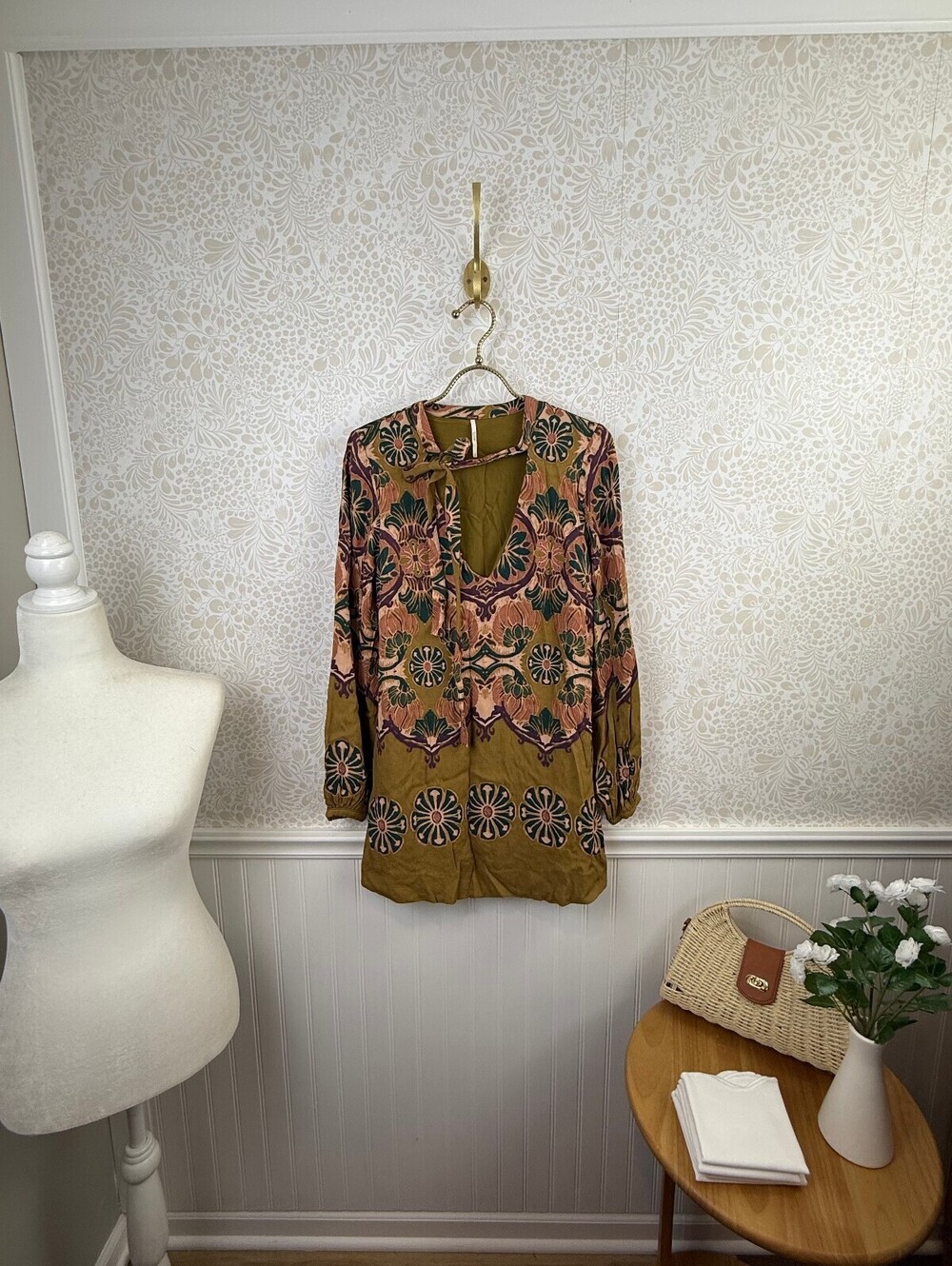 Free People Oversized Earthy Autumn Long-Sleeve Mini Tunic Dress - Size - XS